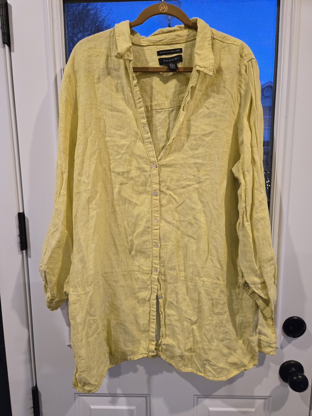 Tahari Yellow Relaxed Linen Button-Front Tunic Women's 2x